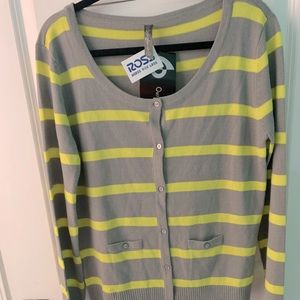 NWT, Gray/Yellow Stripes Cardigan, Size L